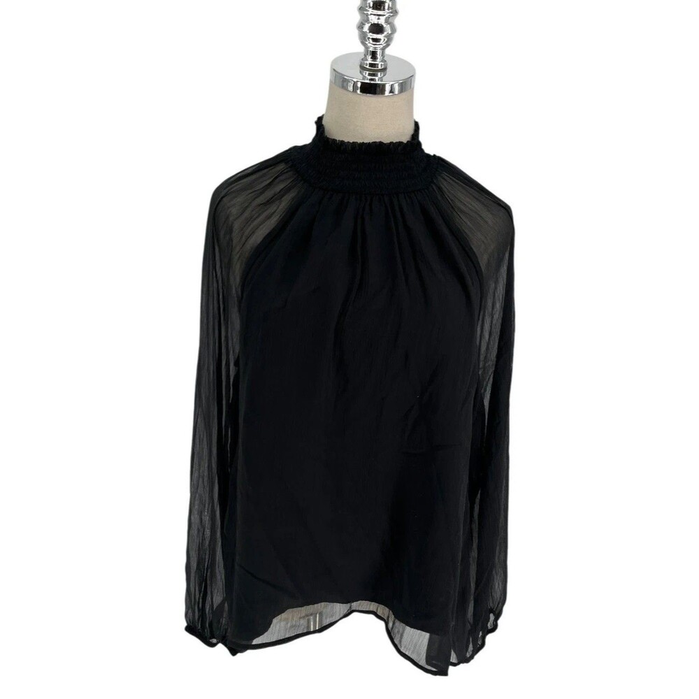 Joie Top Women's Size Medium Black Sheer Raglan Sleeve Smocked Goth NEW $278